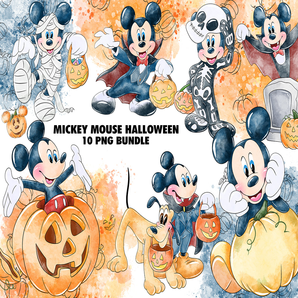 Mickey Mouse Halloween Watercolor Clipart PNG Bundle #2