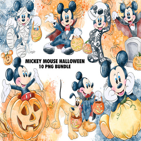Mickey Mouse Halloween Watercolor Clipart PNG Bundle #2