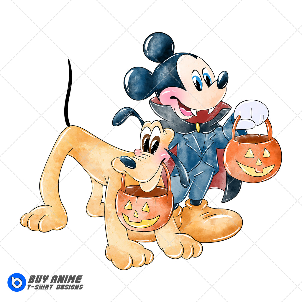 Mickey Mouse Halloween Watercolor Clipart PNG Hand Drawn Illustration #3