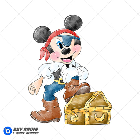 Mickey Mouse Pirate Watercolor Clipart PNG Hand Drawn Illustration