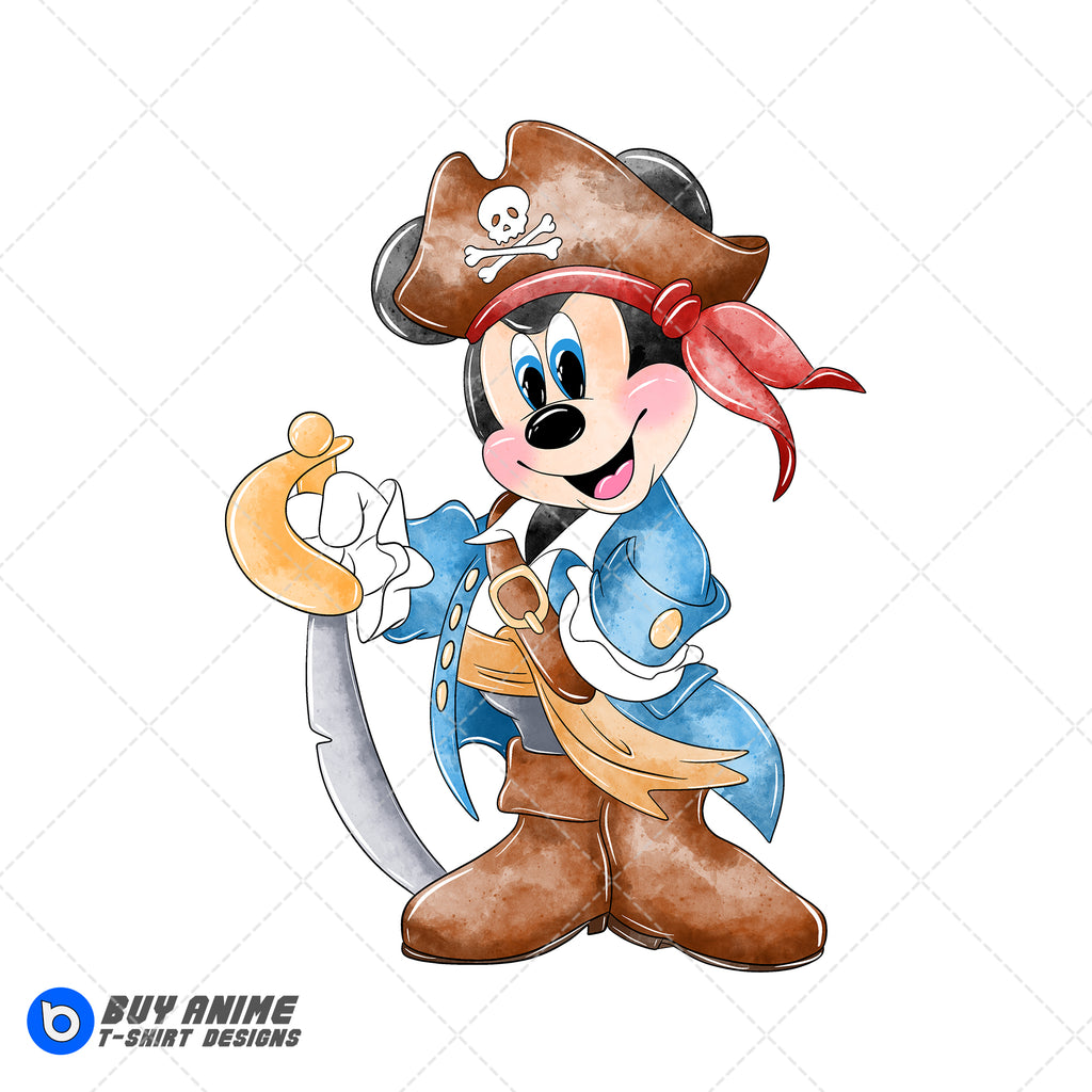 Mickey Mouse Pirate Watercolor Clipart PNG Hand Drawn Illustration #2