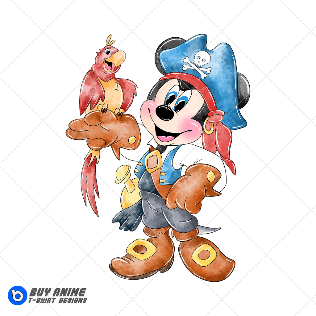Mickey Mouse Pirate Watercolor Clipart PNG Hand Drawn Illustration #3