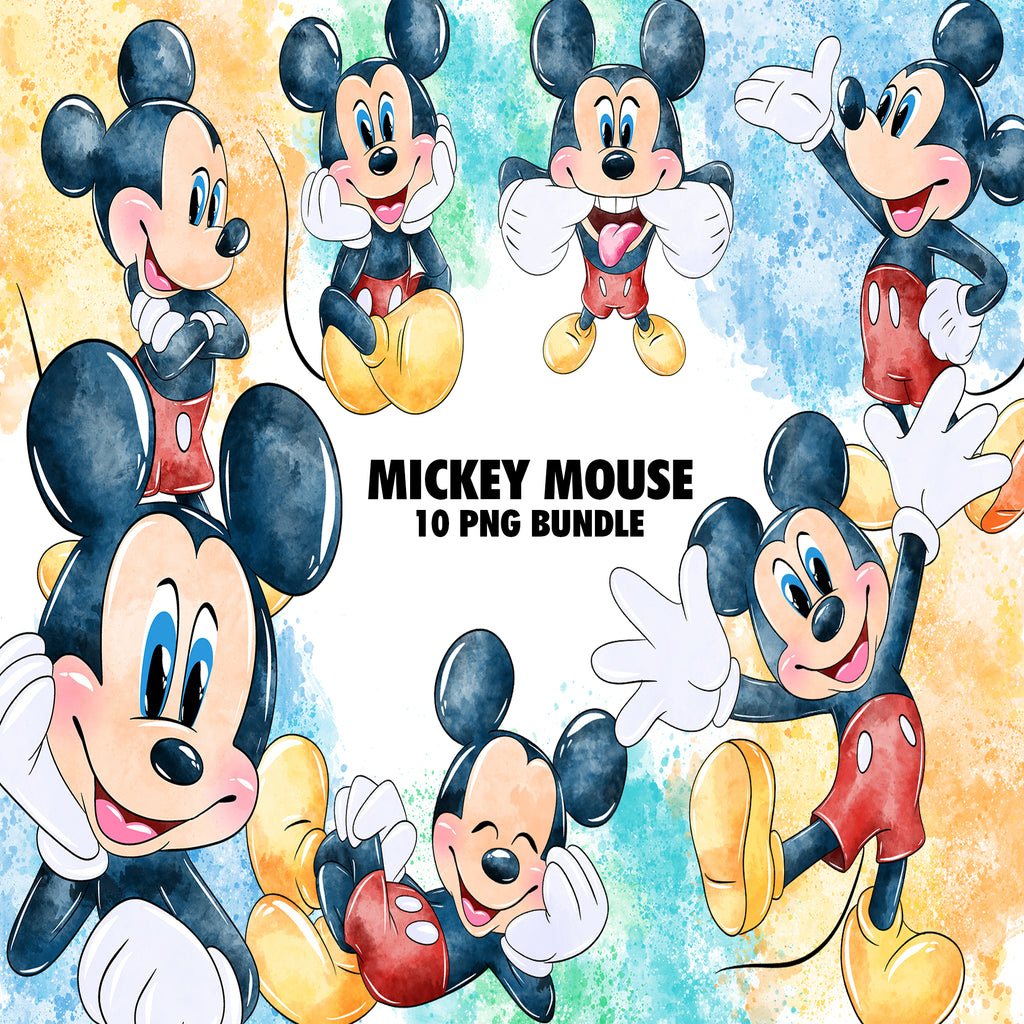 Mickey Mouse Watercolor Clipart PNG Bundle