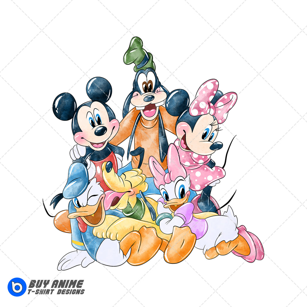 Mickey Mouse and Friends Watercolor Clipart PNG Hand Drawn Illustration