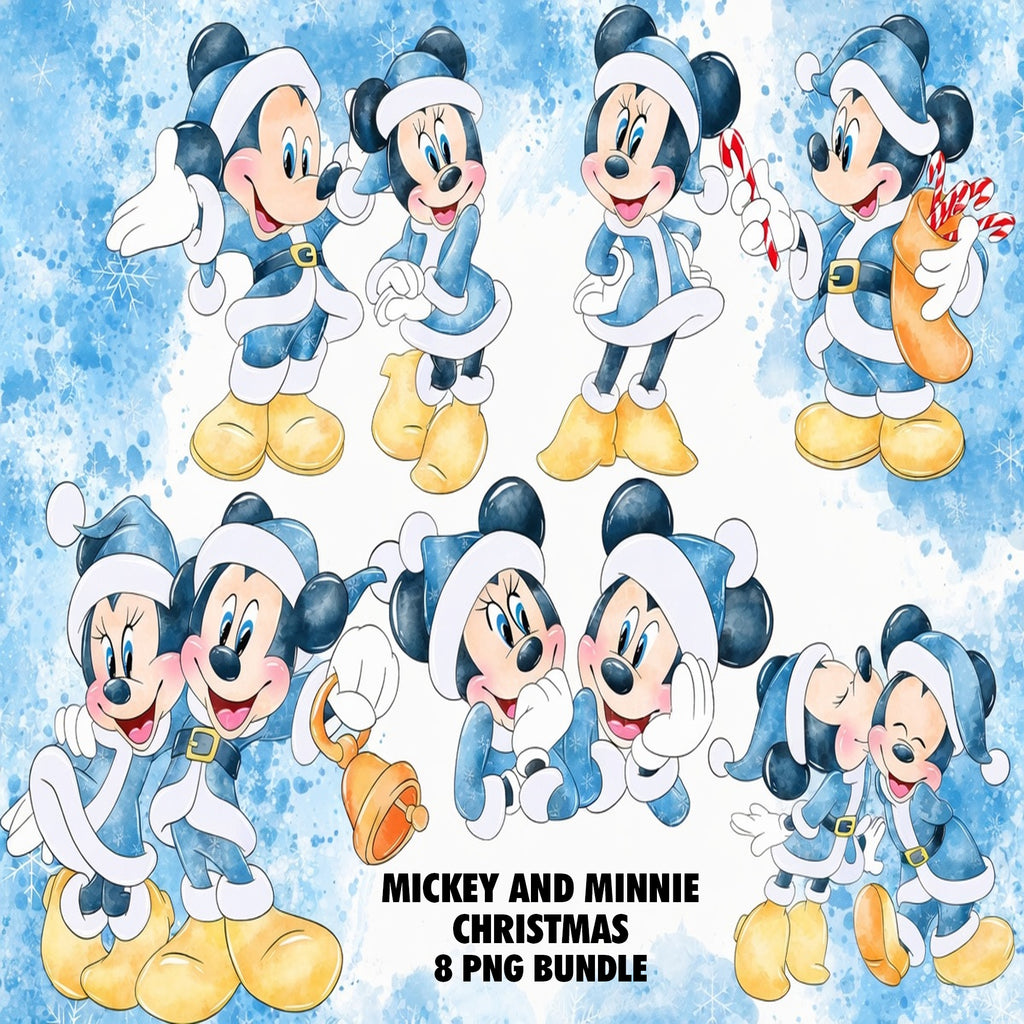 Mickey and Minnie Christmas Watercolor Clipart PNG Bundle #2