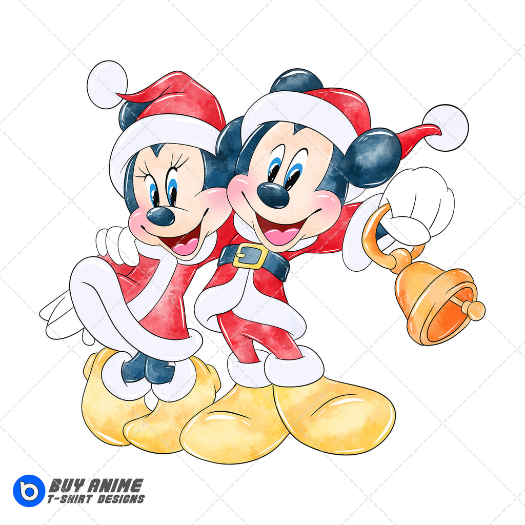 Mickey and Minnie Mouse Christmas Watercolor Clipart PNG Hand Drawn Illustration