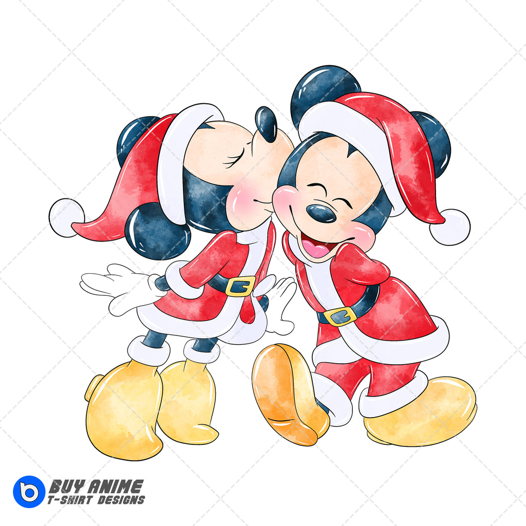 Mickey and Minnie Mouse Christmas Watercolor Clipart PNG Hand Drawn Illustration #2