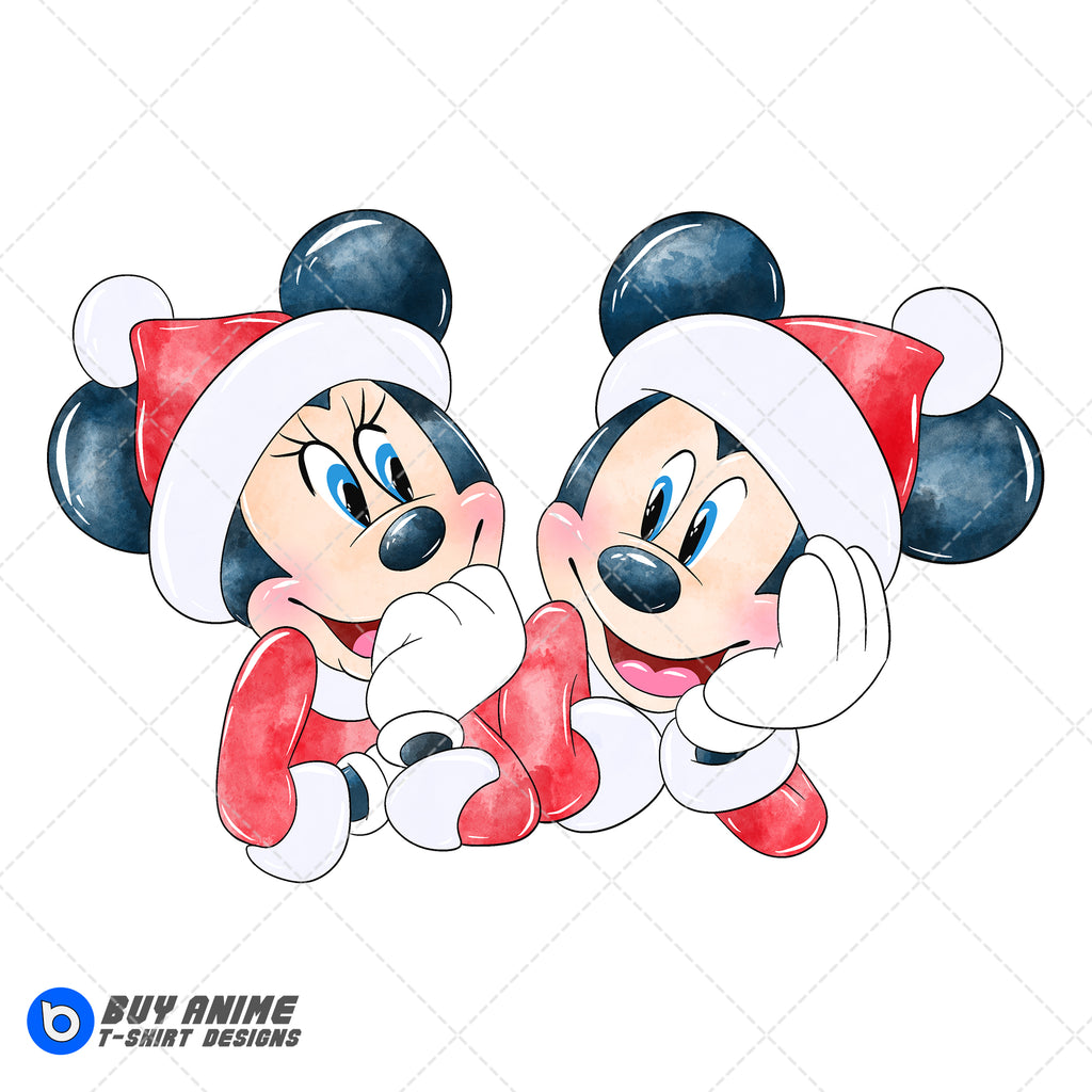 Mickey and Minnie Mouse Christmas Watercolor Clipart PNG Hand Drawn Illustration #3