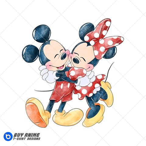 Mickey and Minnie Mouse Valentines Watercolor Clipart PNG Hand Drawn Illustration