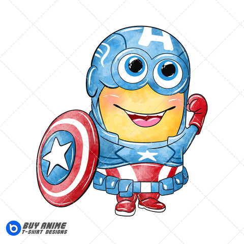 Minion x Captain America Watercolor Clipart PNG Hand Drawn Illustration