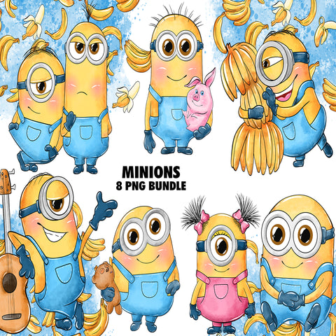 Minions Watercolor Clipart PNG Bundle #3