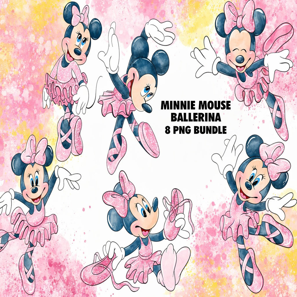 Minnie Mouse Ballerina Watercolor Clipart PNG Bundle