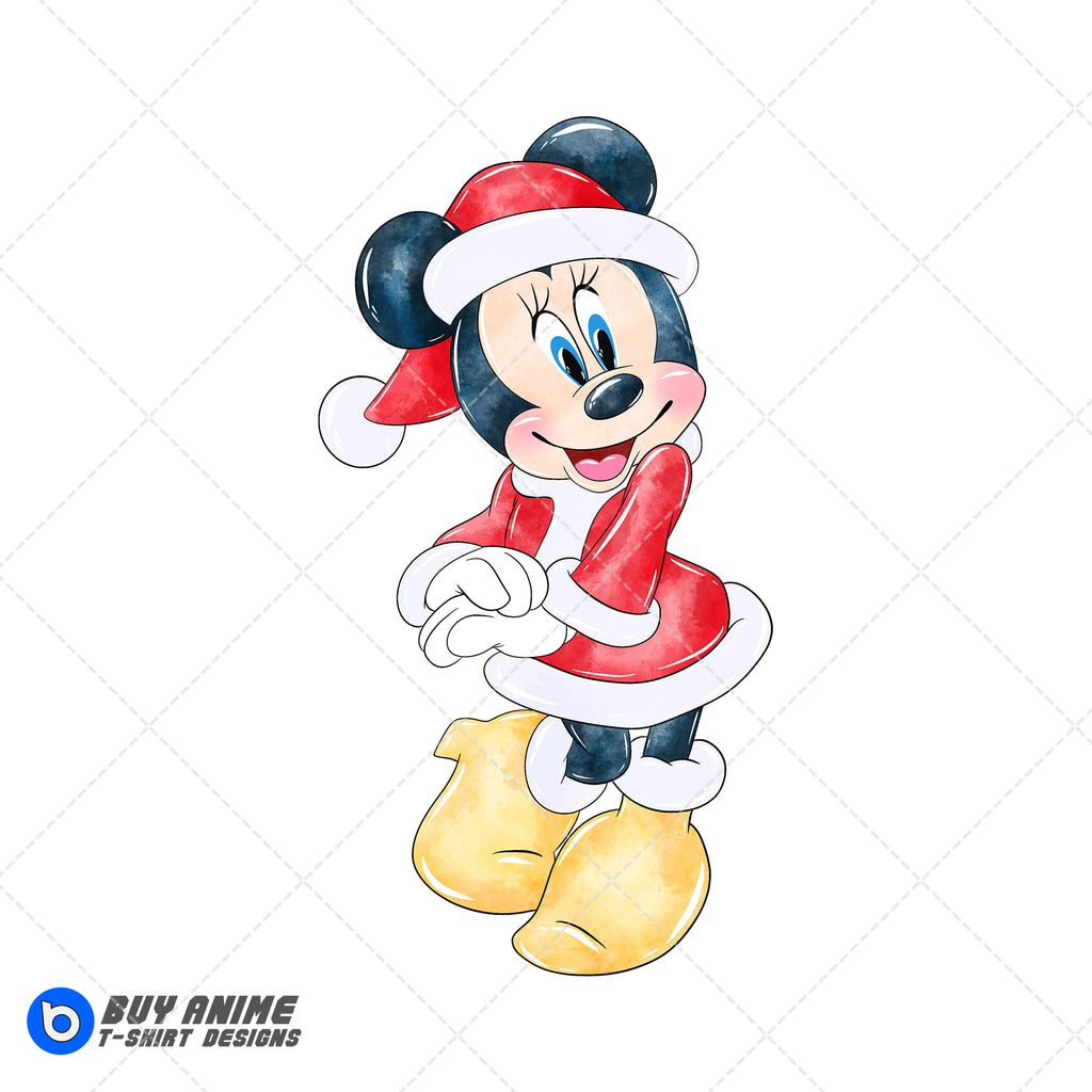Minnie Mouse Christmas Watercolor Clipart PNG Hand Drawn Illustration
