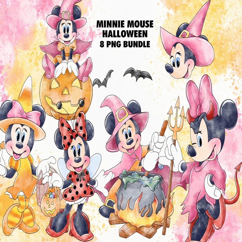Minnie Mouse Halloween Watercolor Clipart PNG Bundle #2