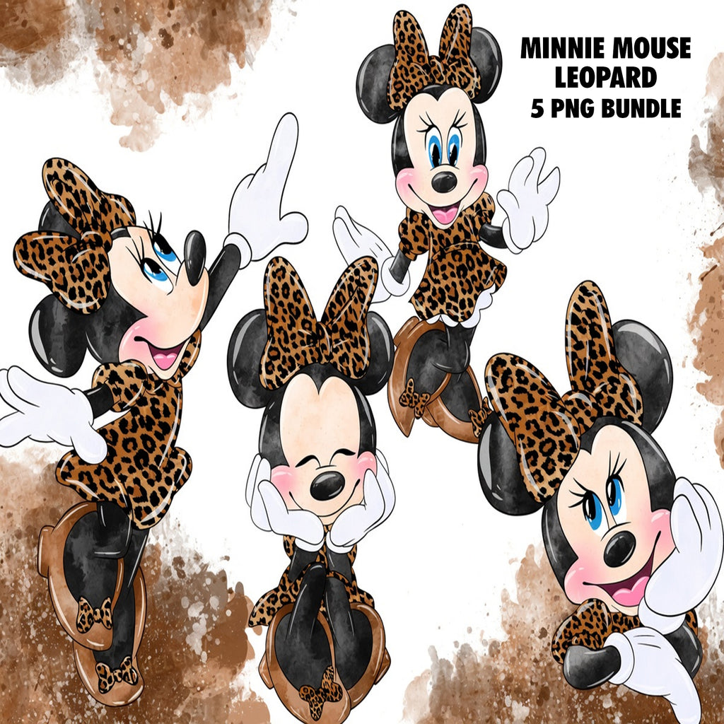 Minnie Mouse Leopard Watercolor Clipart PNG Bundle