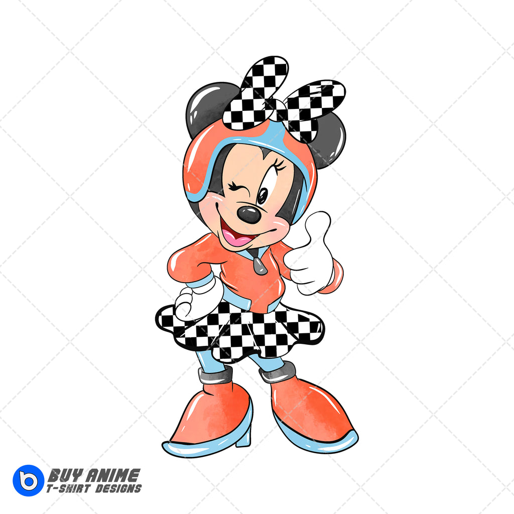 Minnie Mouse Racing Watercolor Clipart PNG Hand Drawn Illustration