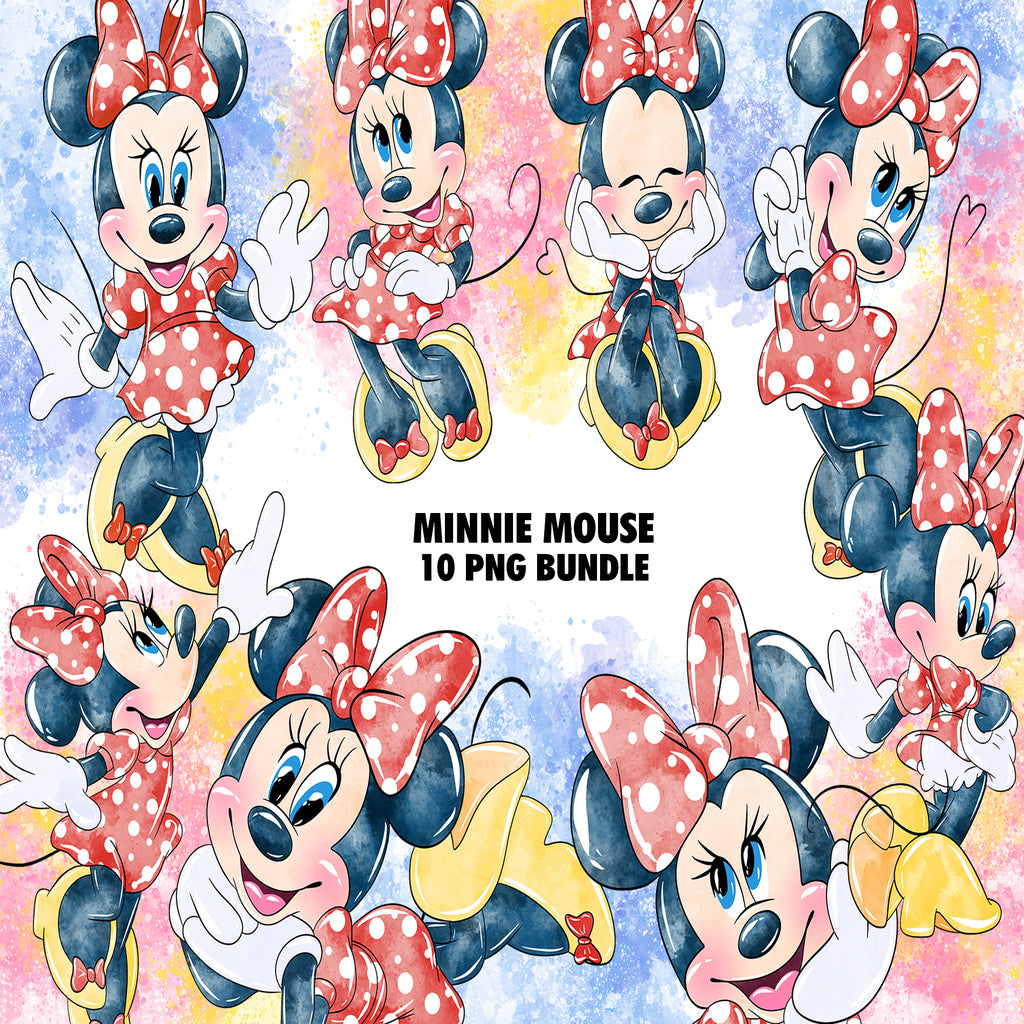 Minnie Mouse Watercolor Clipart PNG Bundle #3