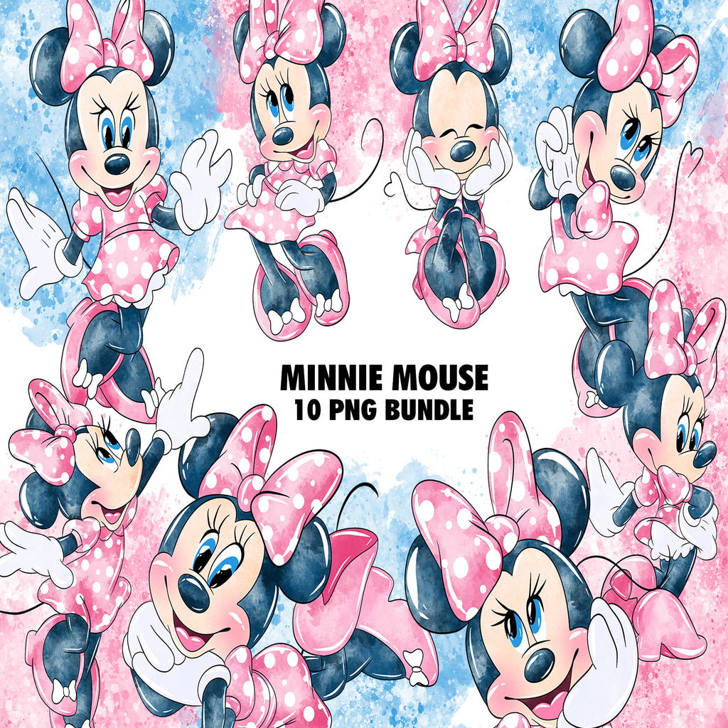 Minnie Mouse Watercolor Clipart PNG Bundle