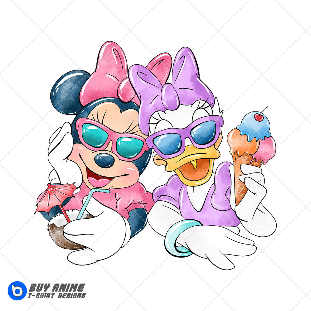Minnie Mouse and Daisy Duck Watercolor Clipart PNG Hand Drawn Illustration
