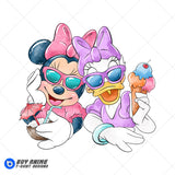 Minnie Mouse and Daisy Duck Watercolor Clipart PNG Hand Drawn Illustration