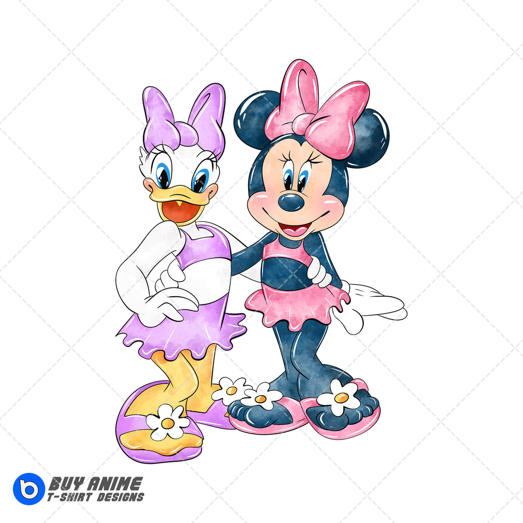 Minnie Mouse and Daisy Duck Watercolor Clipart PNG Hand Drawn Illustration #2