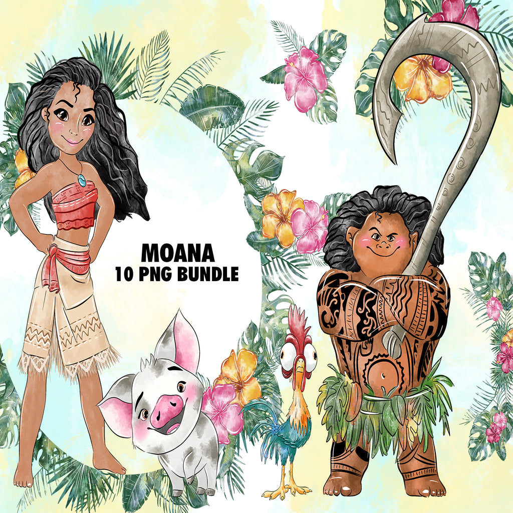 Moana Watercolor Clipart PNG Bundle