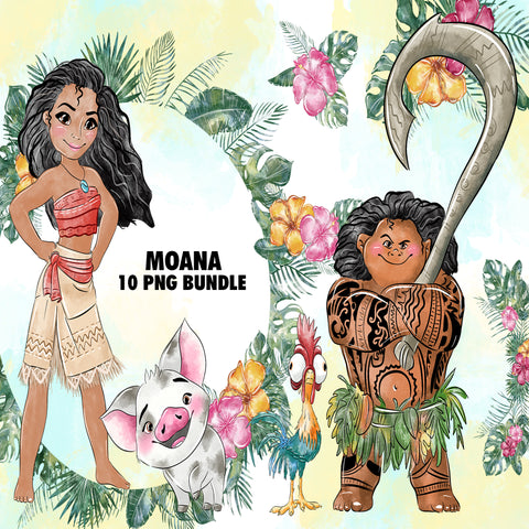 Moana Watercolor Clipart PNG Bundle