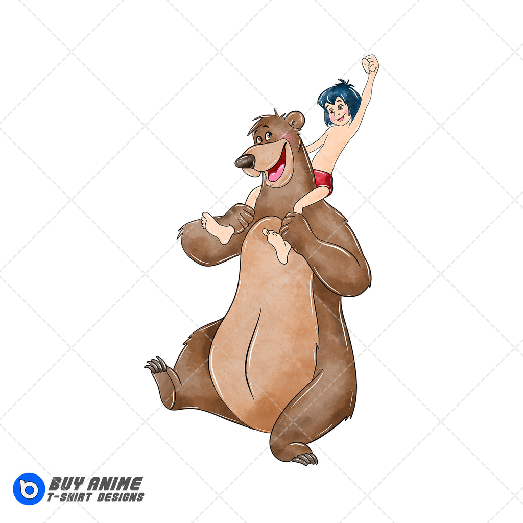 Mowgli and Baloo The JUngle Book Watercolor Clipart PNG Hand Drawn Illustration