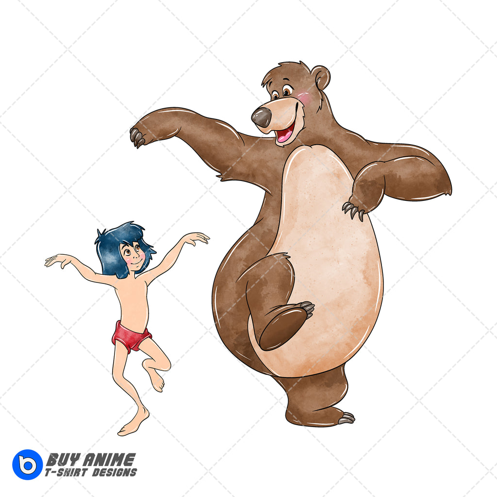 Mowgli and Baloo The JUngle Book Watercolor Clipart PNG Hand Drawn Illustration #2