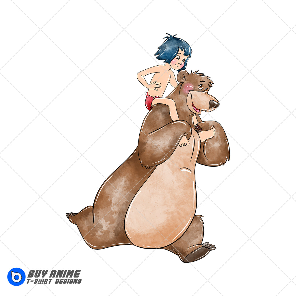 Mowgli and Baloo The JUngle Book Watercolor Clipart PNG Hand Drawn Illustration #5
