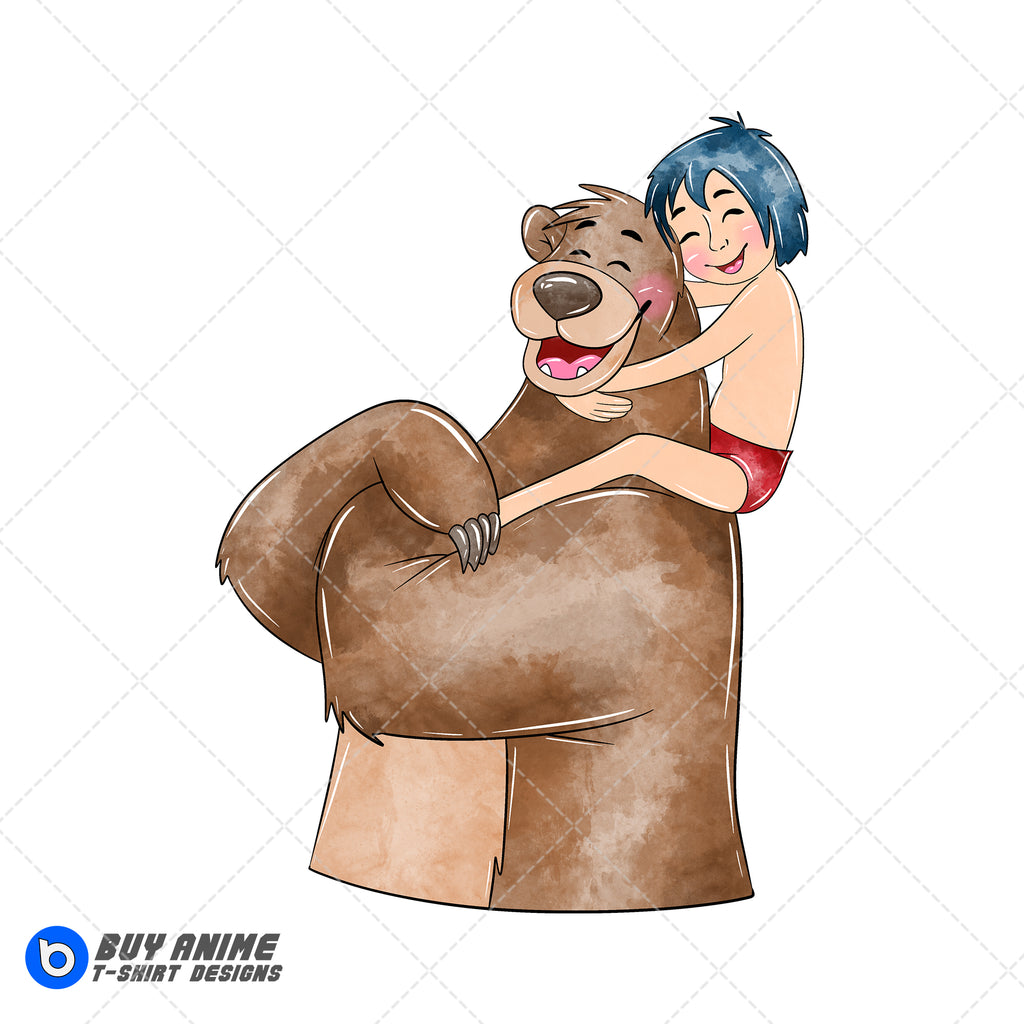 Mowgli and Baloo The JUngle Book Watercolor Clipart PNG Hand Drawn Illustration #6
