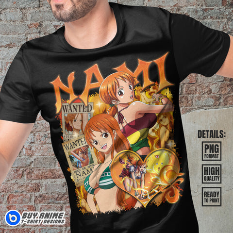 Nami One Piece Anime Bootleg T-shirt Design