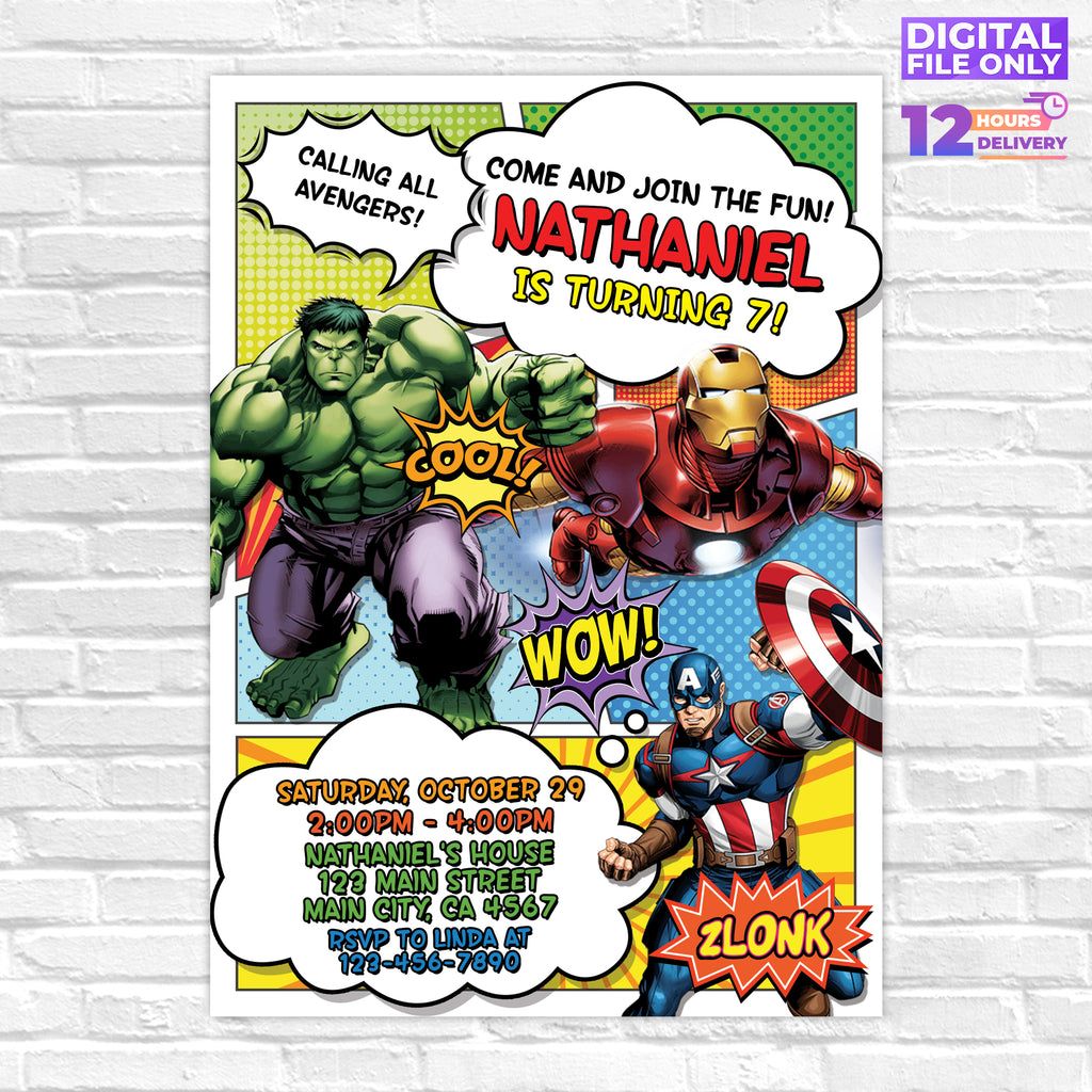 Personalised Avengers Digital Printable Birthday Party Invitation