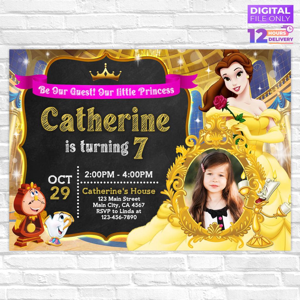 Personalised Beauty And The Beast Digital Printable Birthday Party Invitation