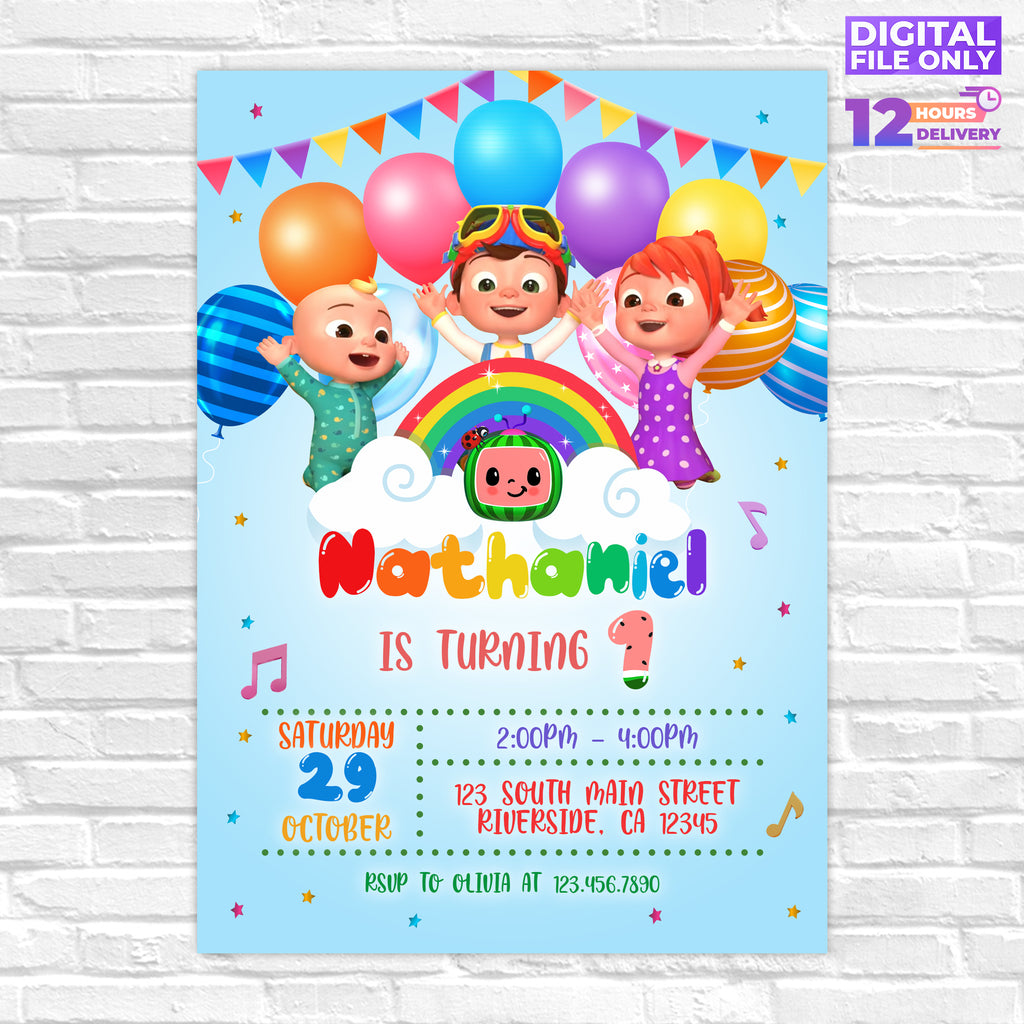 Personalised Cocomelon Digital Printable Birthday Party Invitation