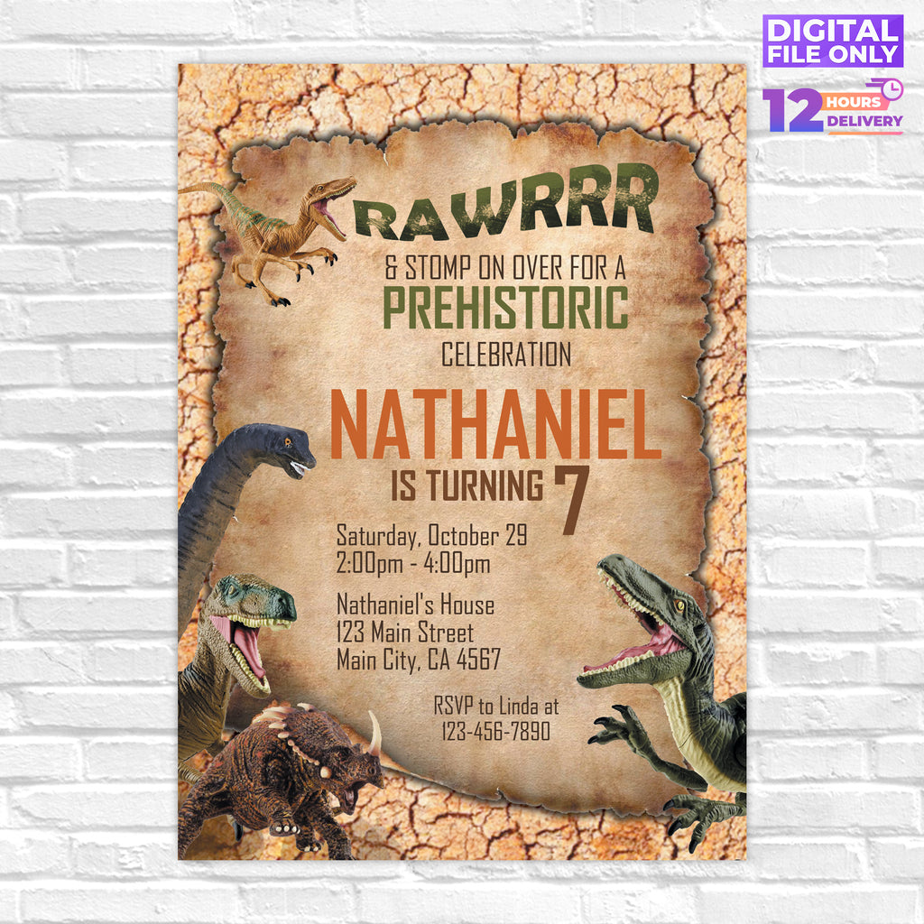 Personalised Dinosaur Digital Printable Birthday Party Invitation