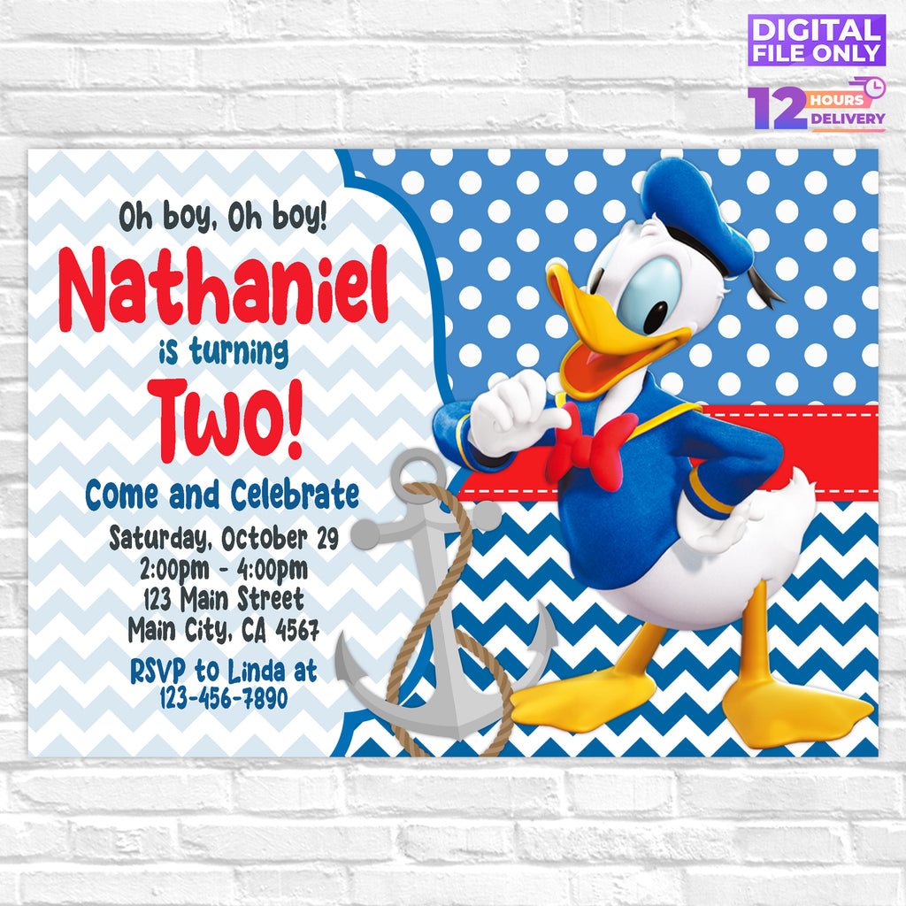 Personalised Donald Duck Digital Printable Birthday Party Invitation