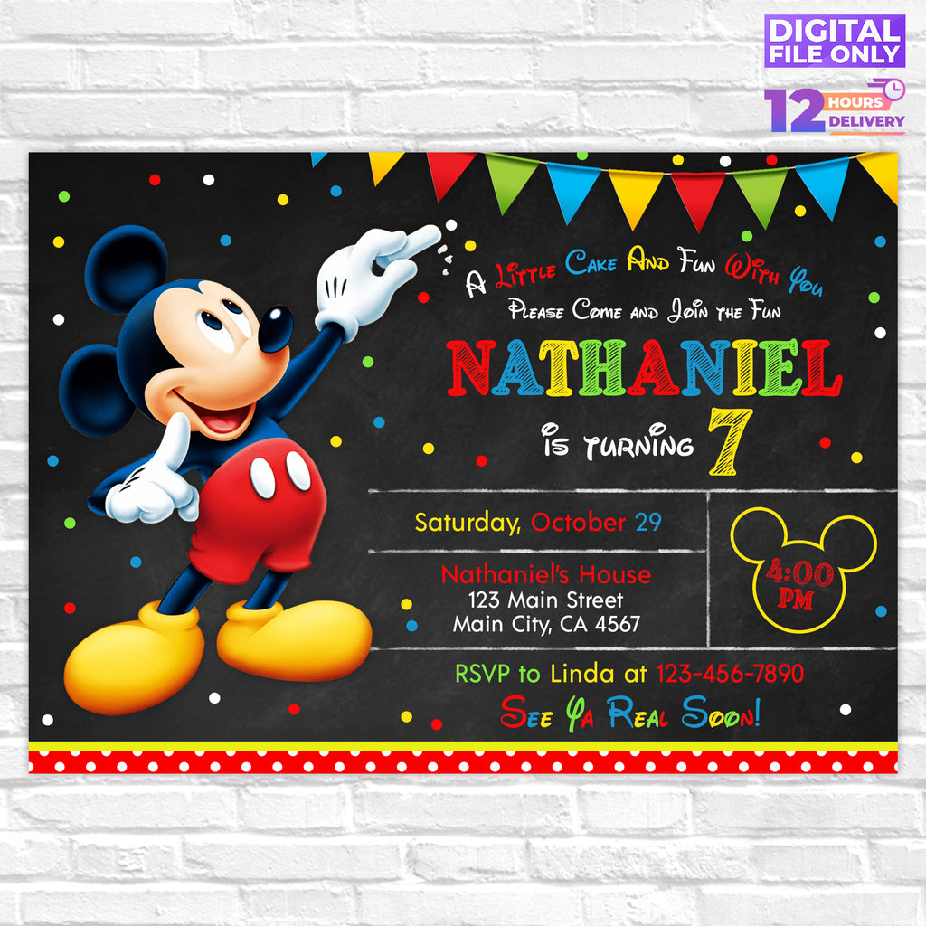 Personalised Mickey Mouse Digital Printable Birthday Party Invitation #2