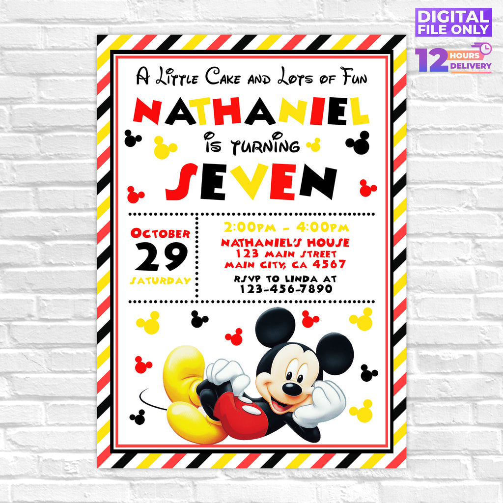 Personalised Mickey Mouse Digital Printable Birthday Party Invitation