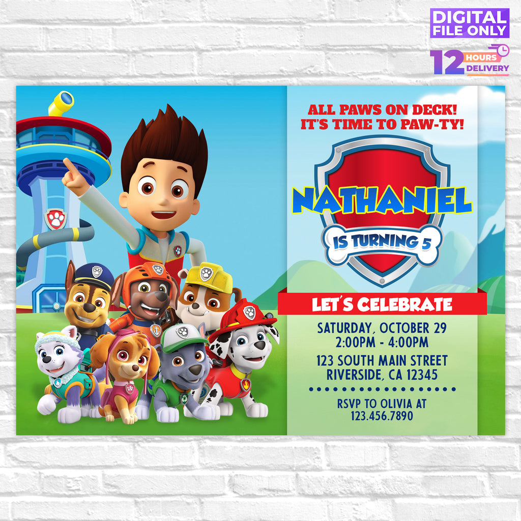 Personalised Paw Patrol Digital Printable Birthday Party Invitation #2
