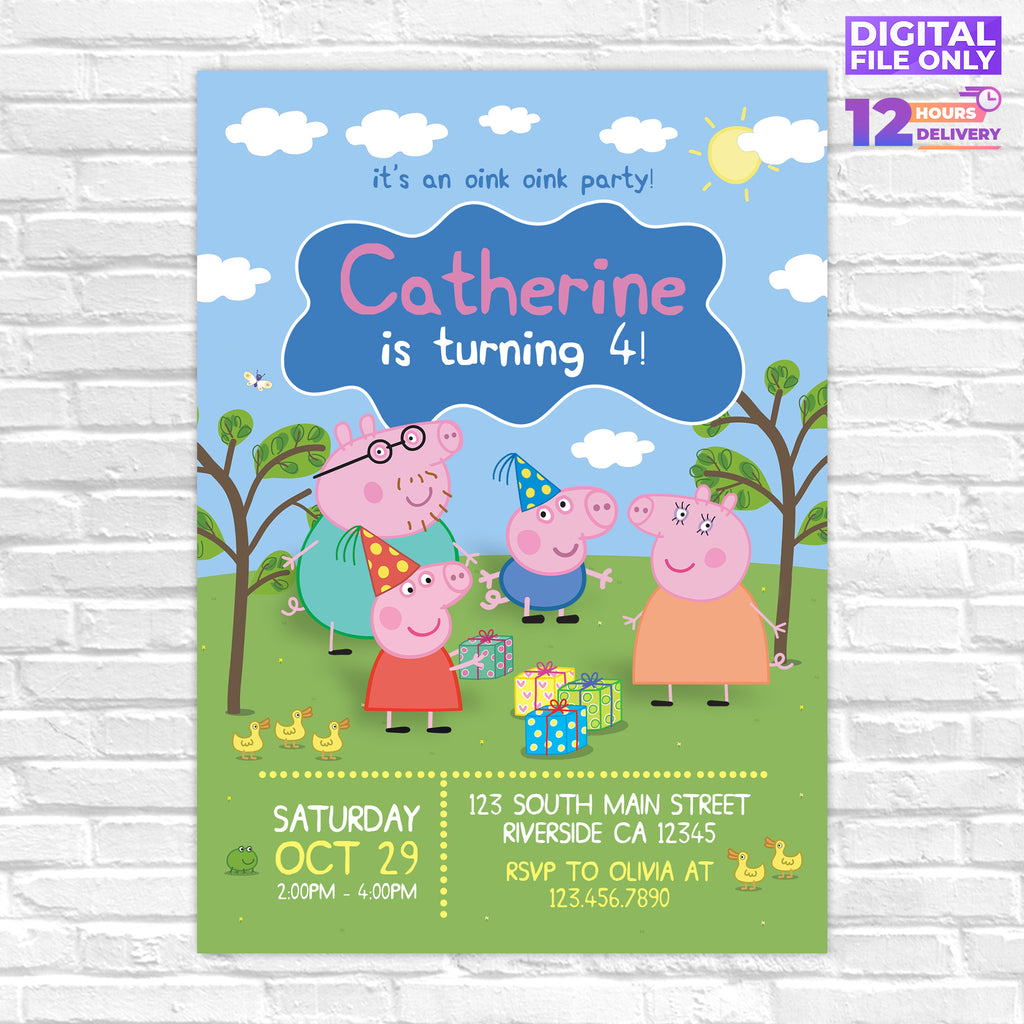 Personalised Peppa Pig Digital Printable Birthday Party Invitation