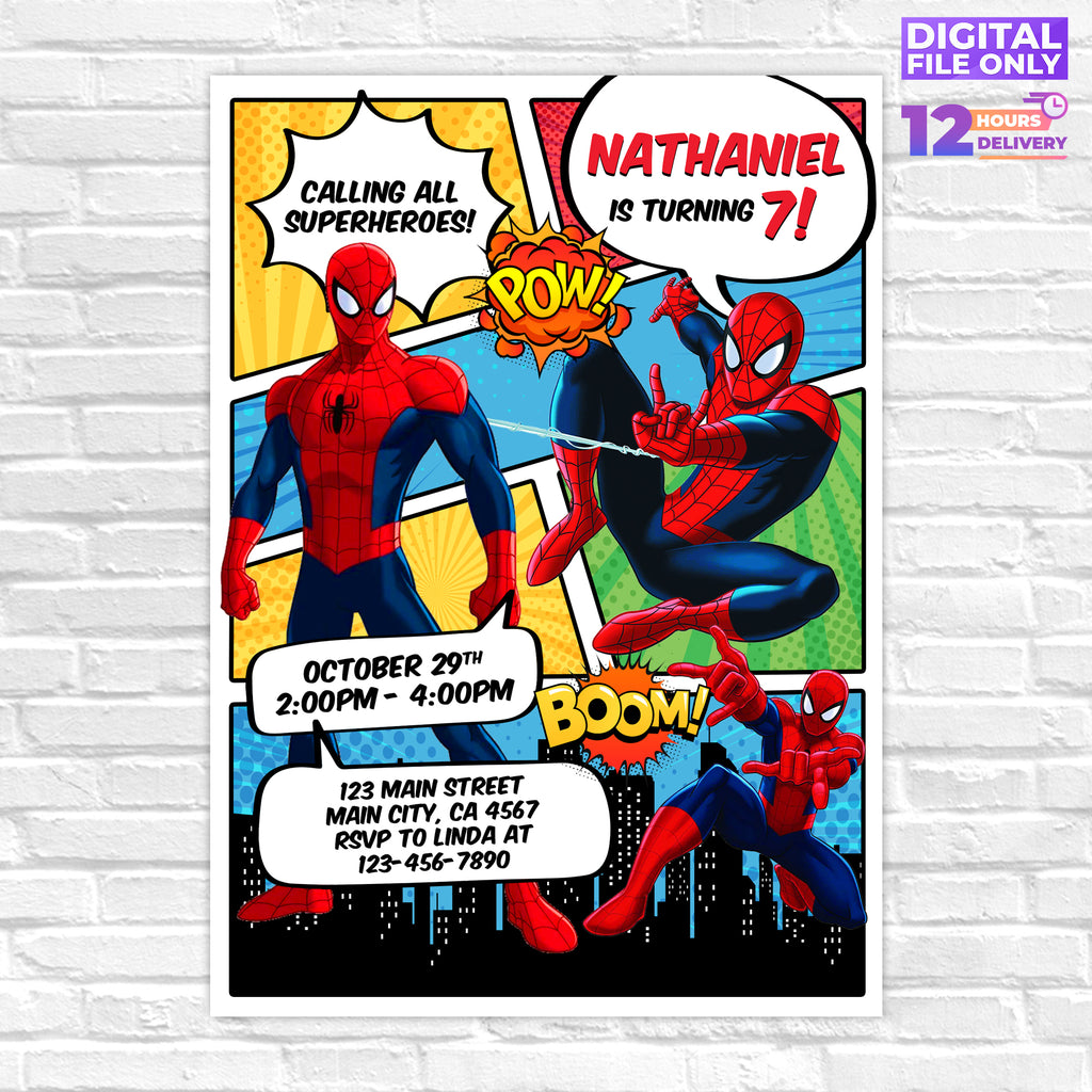 Personalised Spider-Man Digital Printable Birthday Party Invitation
