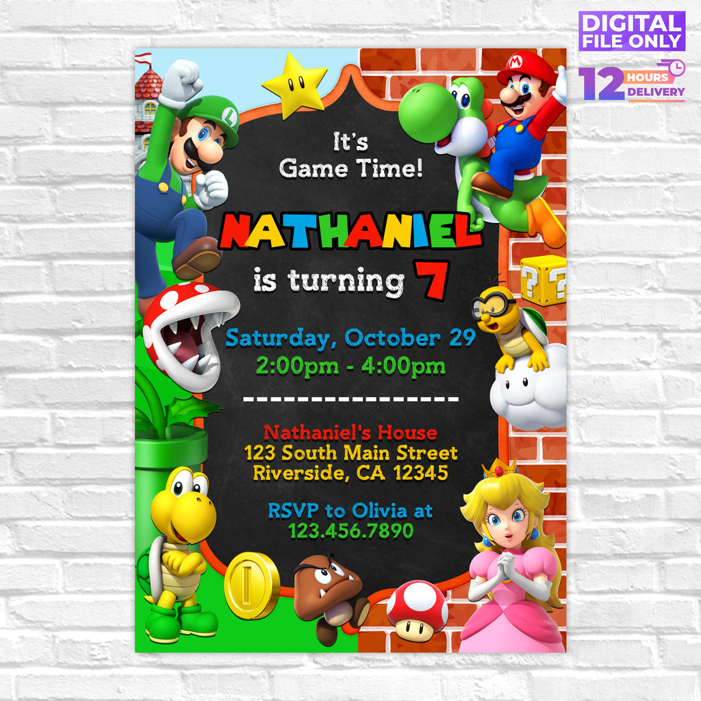 Personalised Super Mario Digital Printable Birthday Party Invitation
