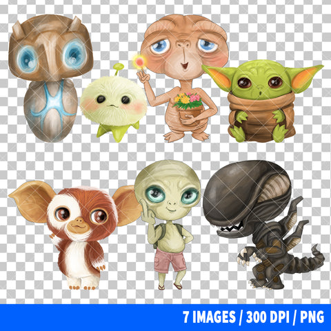 Popular Alien Characters Clipart PNG Bundle