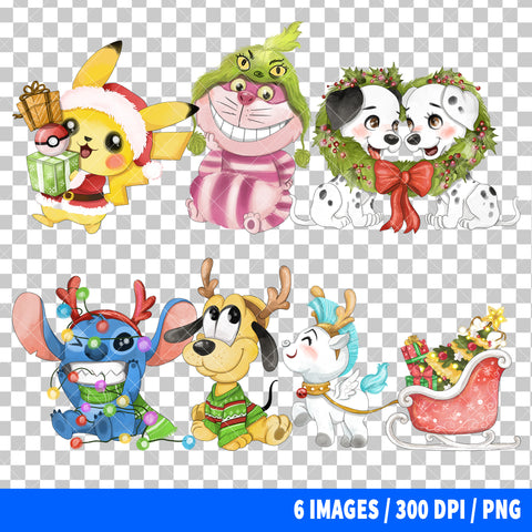 Popular Characters Christmas Clipart PNG Bundle #5