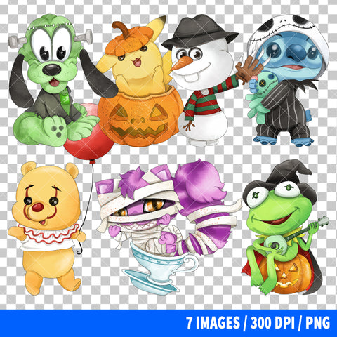 Popular Characters Halloween Clipart PNG Bundle