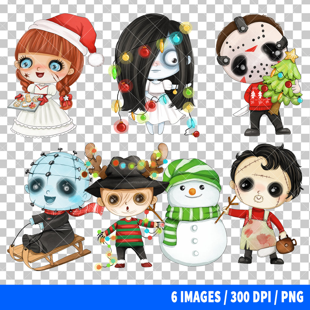 Popular Horror Characters Christmas Clipart PNG Bundle #2