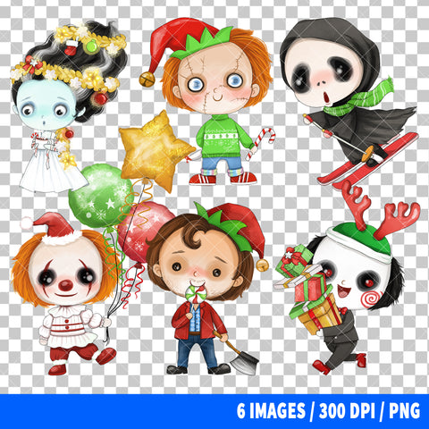 Popular Horror Characters Christmas Clipart PNG Bundle