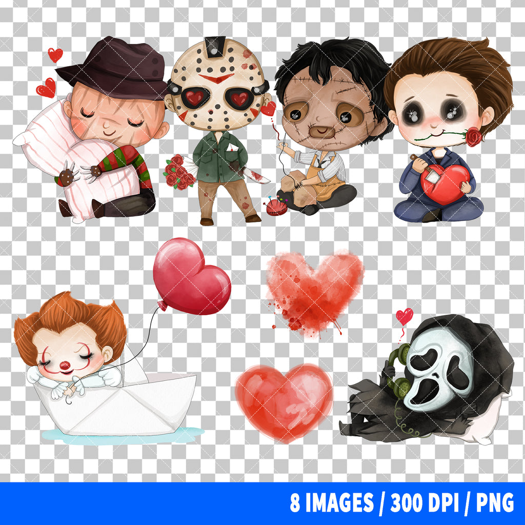 Popular Horror Characters Valentine Clipart PNG Bundle #2