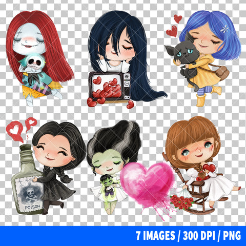 Popular Horror Characters Valentine Clipart PNG Bundle